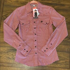 Cinch Red and White Button Down Shirt